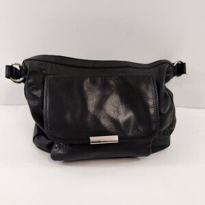 Danier Black Leather Purse w/ Leopard Print Interior